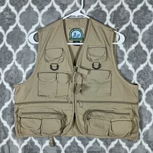 Master Sportsman Fishing Utility Vest Men Medium Tan Multi Pocket Outdoor Travel